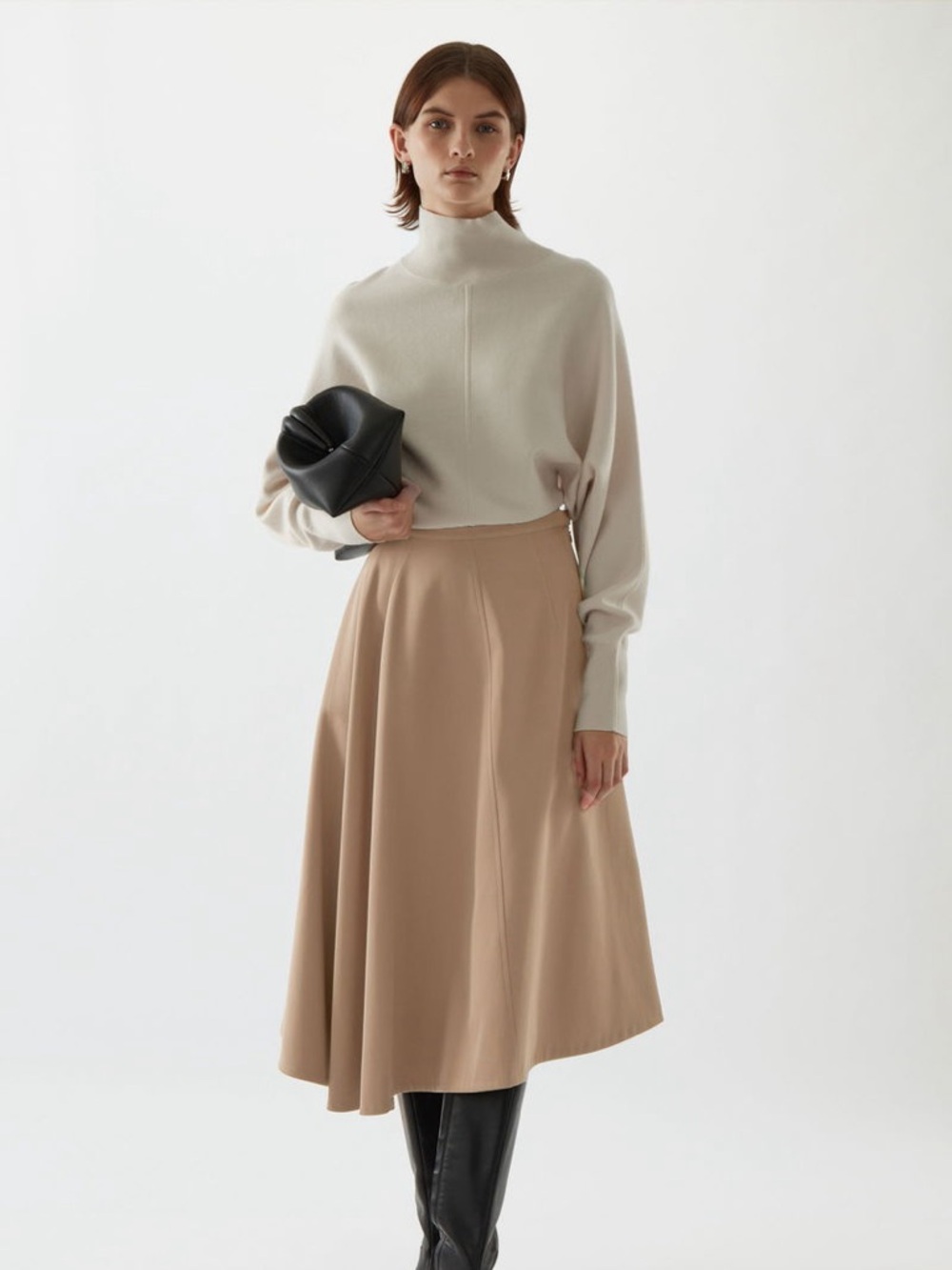 COS Classic A-Line Midi Skirt in Warm Tan